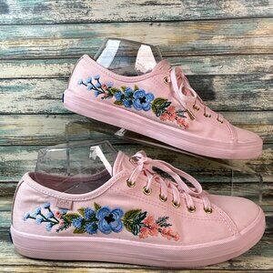 Keds Paper Rifle Co Sneakers Womens 8.5 Pink Canvas Shoes Floral Embroidered